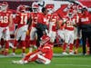 Kansas City Chiefs quarterback Patrick Mahomes (15) sits on the turf during the second half of the NFL Super Bowl 55 football game against the Tampa Bay Buccaneers Feb. 7. The Bucs defeated the Chiefs 31-9.