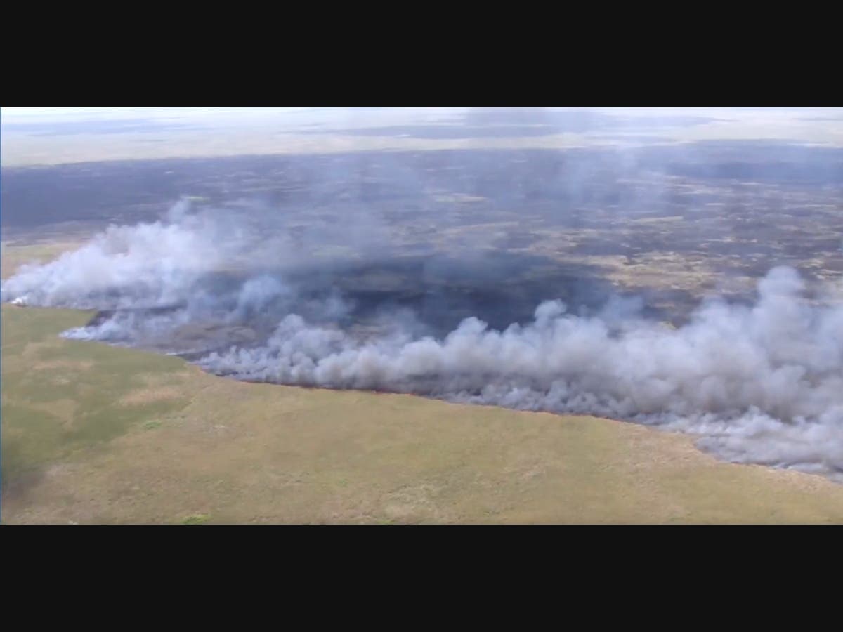 This image taken from a WSVN video shows a wildfire burning Wednesday, April 22, 2026, in Broward County. The state's ongoing drought has led to a busy fire season with 61 Florida counties now designated as primary natural disaster areas.