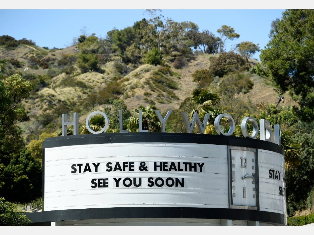The marquee for the Hollywood Bowl concert venue bears a coronavirus-related message, Friday, March 27, 2020, in Los Angeles.