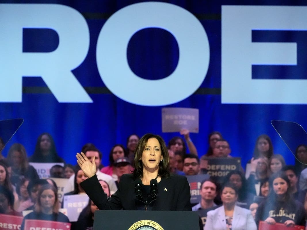 Vice President Kamala Harris speaks before President Joe Biden at an event on the campus of George Mason University in Manassas, Va., Tuesday, Jan. 23, 2024, to campaign for abortion rights, a top issue for Democrats in the upcoming presidential election.