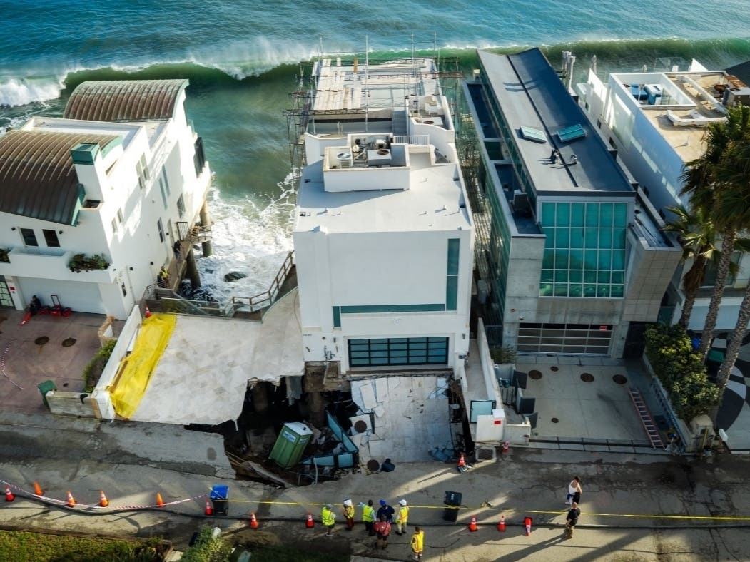 An aerial view of a sinkhole which collapsed the driveway of a coastal mansion owned by actor Nicolas Cage Tuesday, Sept. 8, 2026, in Malibu.