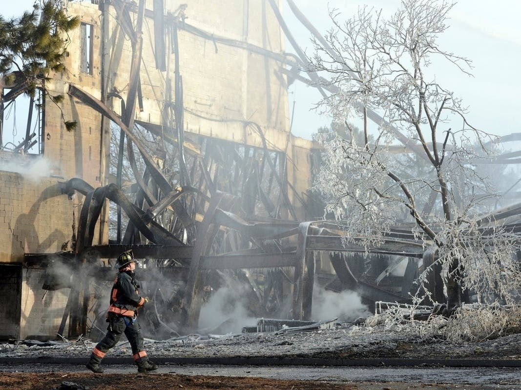 Authorities respond in January to a fire at the Shakespeare theater in Stratford.