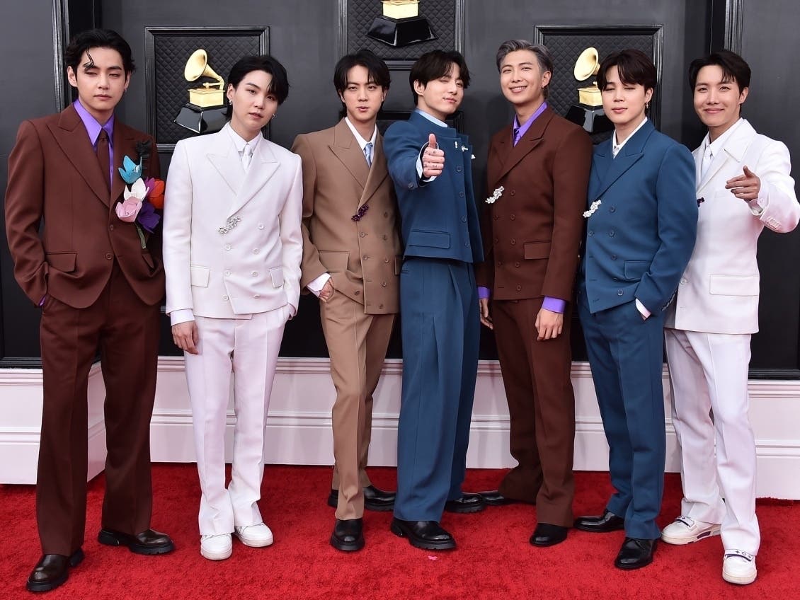 BTS appears at the 64th Annual Grammy Awards in Las Vegas on April 3, 2022. 
