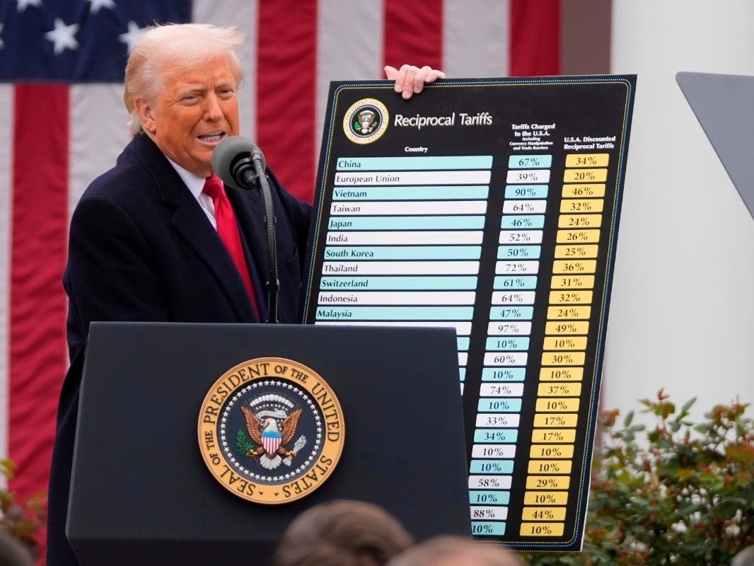 President Donald Trump speaks during an event to announce new tariffs in the Rose Garden at the White House on April 2, 2025, in Washington.