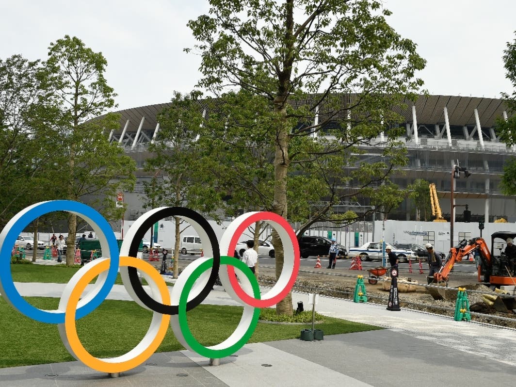 A general view of the new National Stadium prior to a media tour of Tokyo 2020 Olympic venues on July 3, 2019 in Tokyo, Japan