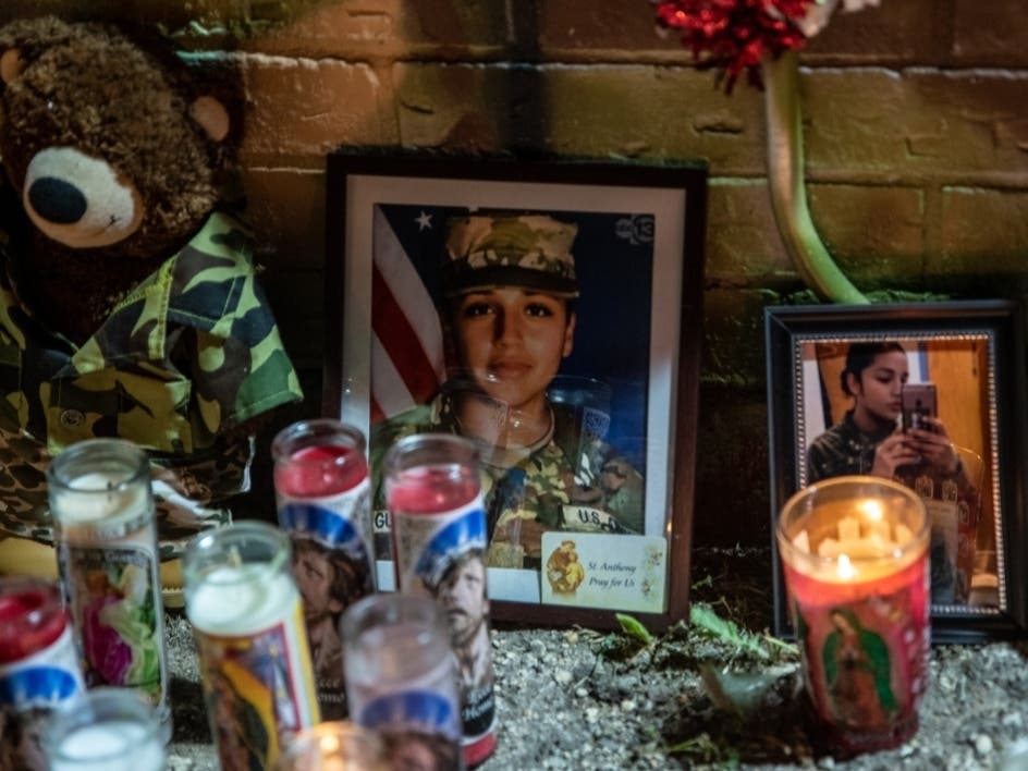 Candles and flowers adorn a mural of Vanessa Guillen, a soldier based at nearby Fort Hood on July 6, 2020 in Austin, Texas.