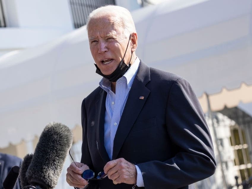 U.S. President Joe Biden speaks to the media as he departs the White House on September 7 on his way to New Jersey and New York to tour storm damage from Hurricane Ida.