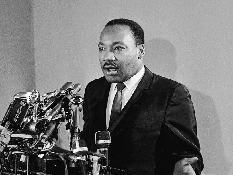 Martin Luther King Jr. speaks at a press conference for Clergy & Laymen Concerned About Vietnam, held at the Belmont Plaza Hotel, New York City, January 12, 1968. He announced the Poor People's March On Washington at this event.