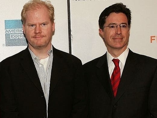 Jim Gaffigan and Stephen Colbert attend the "Great New Wonderful" screening at Stuyvesant High School auditorium on April 22, 2005 in New York City.