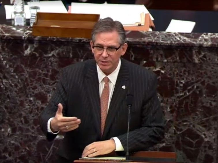 Former Montgomery County District Attorney Bruce Castor, who co-leads President Trump's impeachment defense team, delivered 50 minutes of remarks Tuesday before the U.S. Senate.