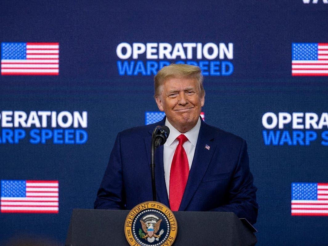 President Donald Trump speaks at the Operation Warp Speed Vaccine Summit Tuesday in Washington, D.C. He signed an executive order stating the U.S. would provide vaccines to Americans before aiding other nations.