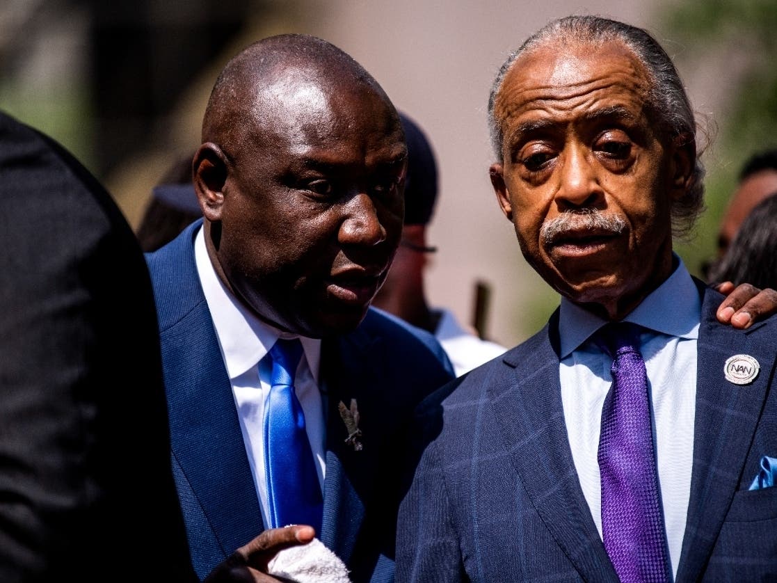 Nationally known civil rights activist Rev. Al Sharpton and civil rights attorney Ben Crump, who has represented families of George Floyd, Trayvon Martin, and Breonna Taylor.