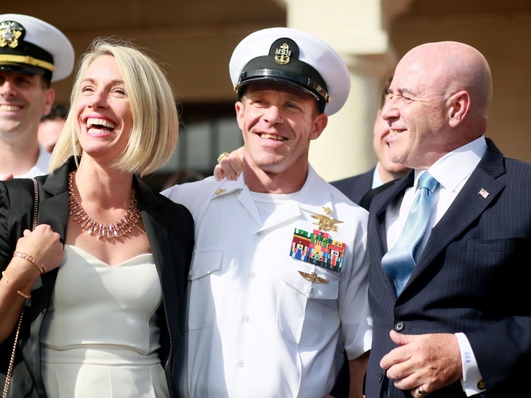 Navy Special Operations Chief Edward Gallagher celebrates with his wife Andrea after being acquitted.