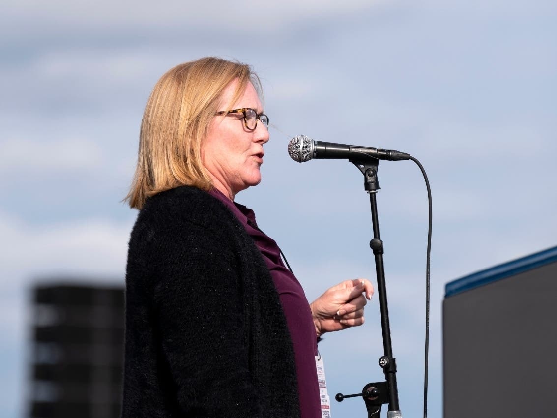 Republican Congressional candidate Michelle Fischbach speaks during a rally for President Donald Trump at the Bemidji Regional Airport on September 18, 2020 in Bemidji, Minnesota.