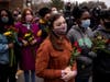 People gather during a vigil for Daunte Wright on April 12, 2021 in Brooklyn Center, Minnesota.