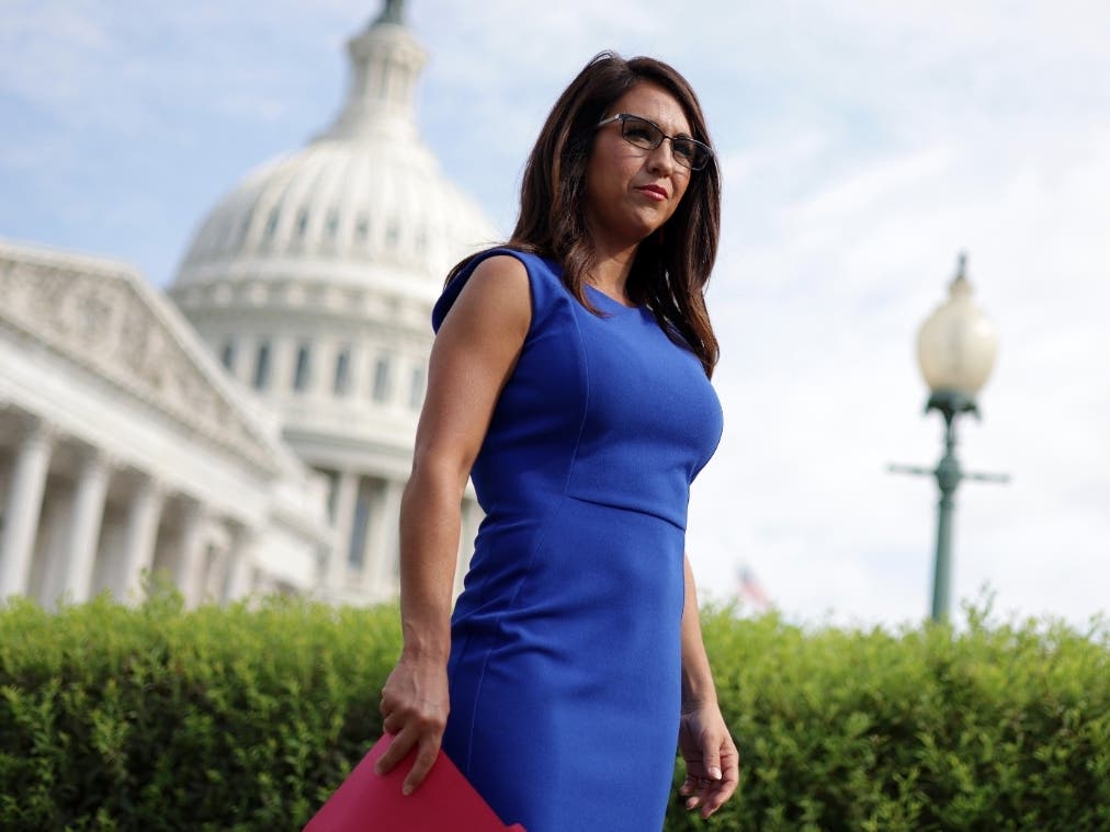 .S. Rep. Lauren Boebert (R-CO) waits for the beginning of a news conference July 1 in front of the U.S. Capitol in Washington, D.C. House Republicans held a news conference to introduce legislation to limit Facebook CEO Mark Zuckerberg's donations.