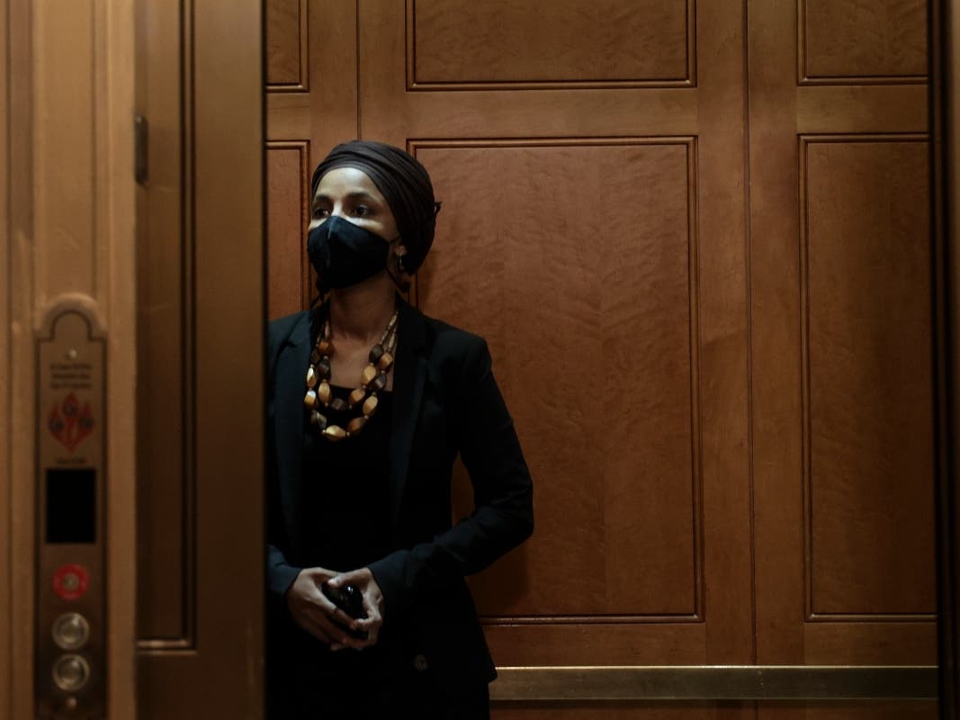 Rep. Ilhan Omar (D-MN) rides in an elevator outside the House Chambers of the U.S. Capitol on Oct. 12 in Washington, DC.