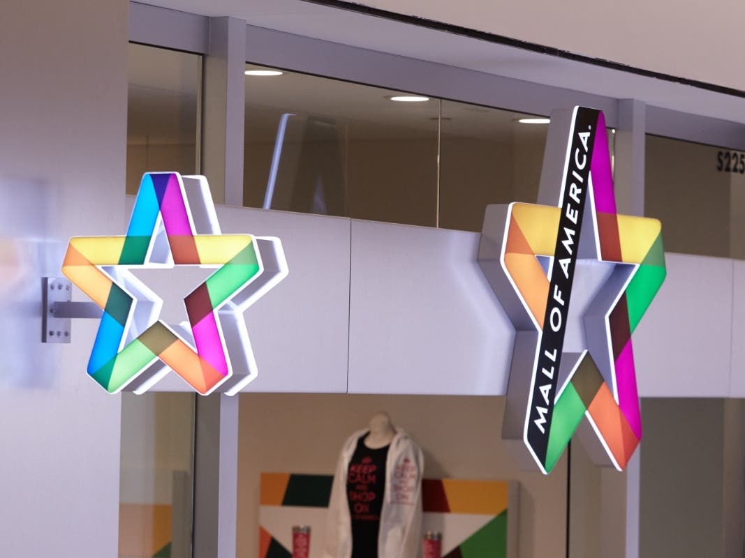 Signage hangs at Mall of America during a media tour of its security systems on February 23, 2015 in Bloomington, Minnesota.