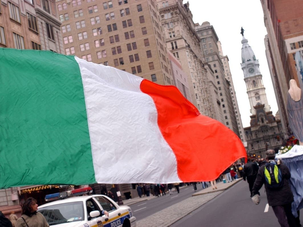 An Irish flag waves along Broad Street during the 53rd Annual St. Patrick's Day Parade March 14, 2004 in Philadelphia, Pennsylvania.
