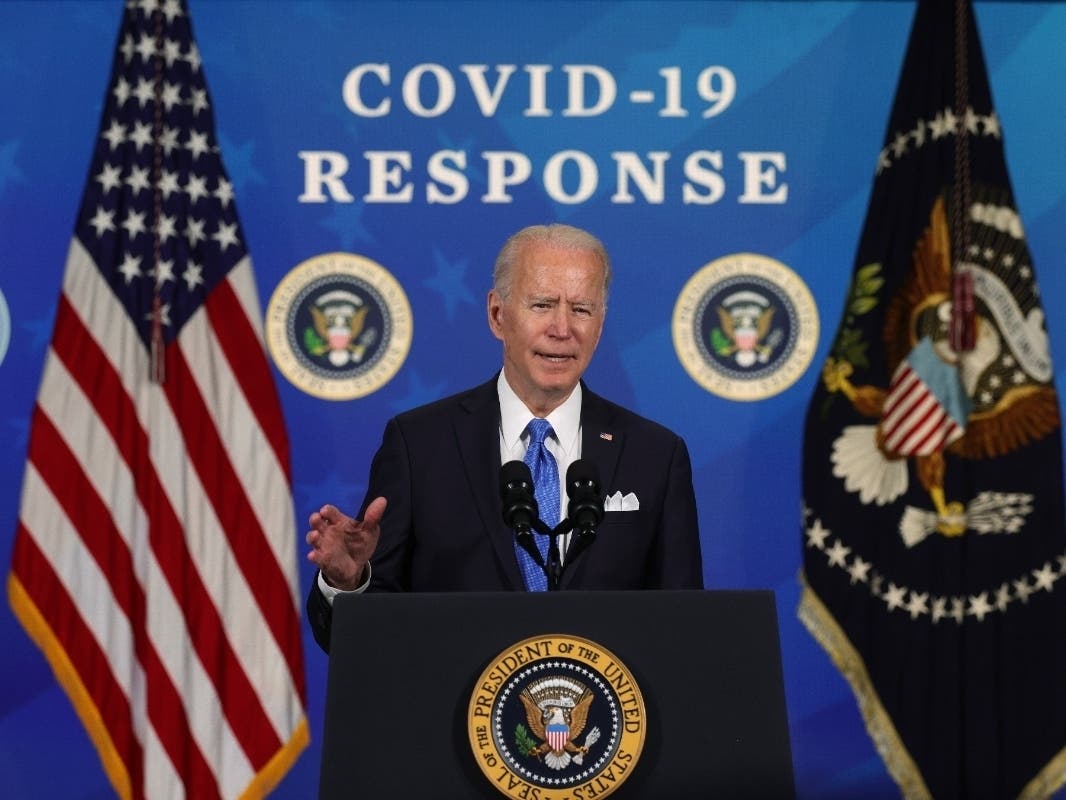 U.S. President Joe Biden speaks during an event with the CEOs of Johnson & Johnson and Merck at the South Court Auditorium of the Eisenhower Executive Office Building March 10, 2021 in Washington, DC.