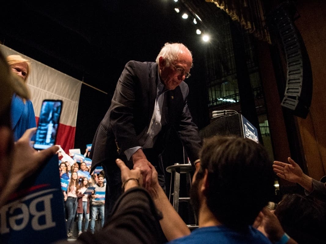 Democratic presidential candidate Sen. Bernie Sanders (I-VT) greets supporters after his speech at a campaign rally on Feb. 22 in El Paso, Texas
