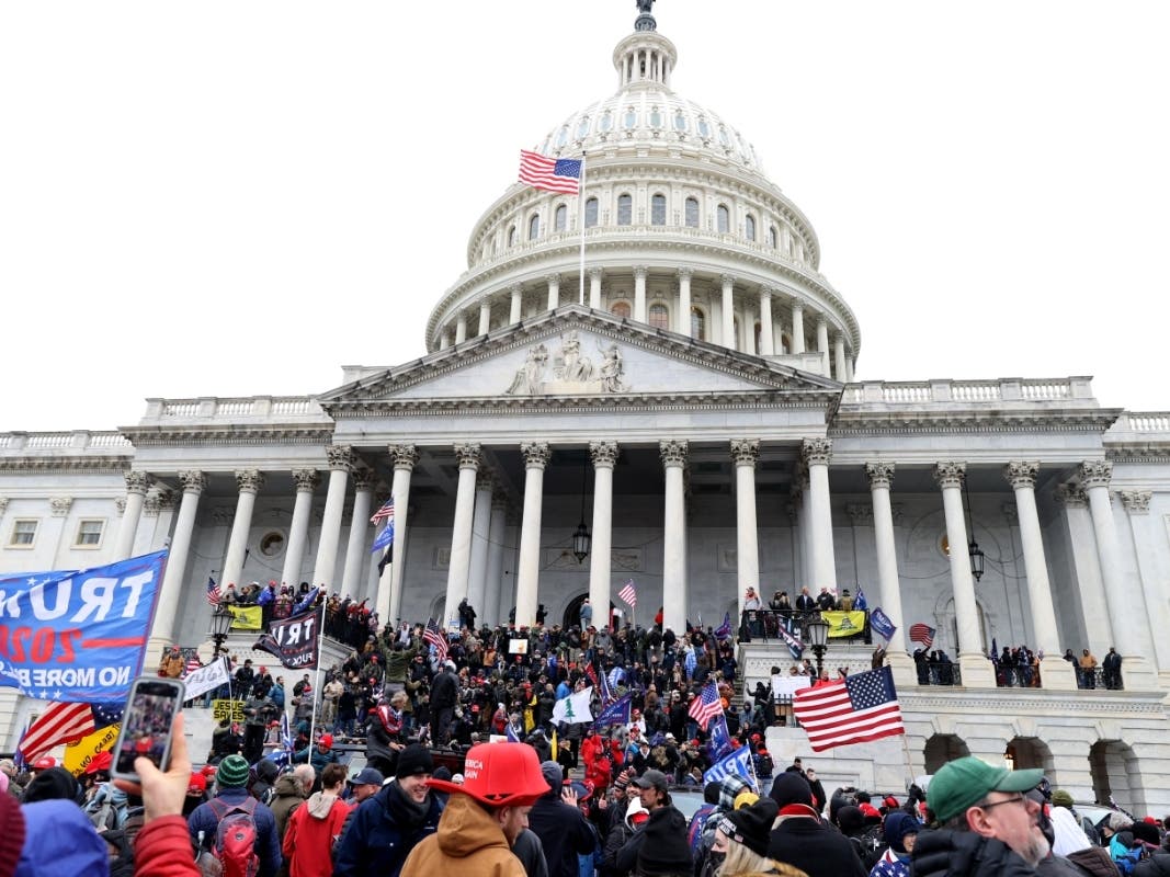 Protesters outside the U.S. Capitol on Jan. 6 in Washington. Trump supporters raided the Capitol after mass demonstrations during a joint session Congress to ratify President-elect Joe Biden's win over President Donald Trump.