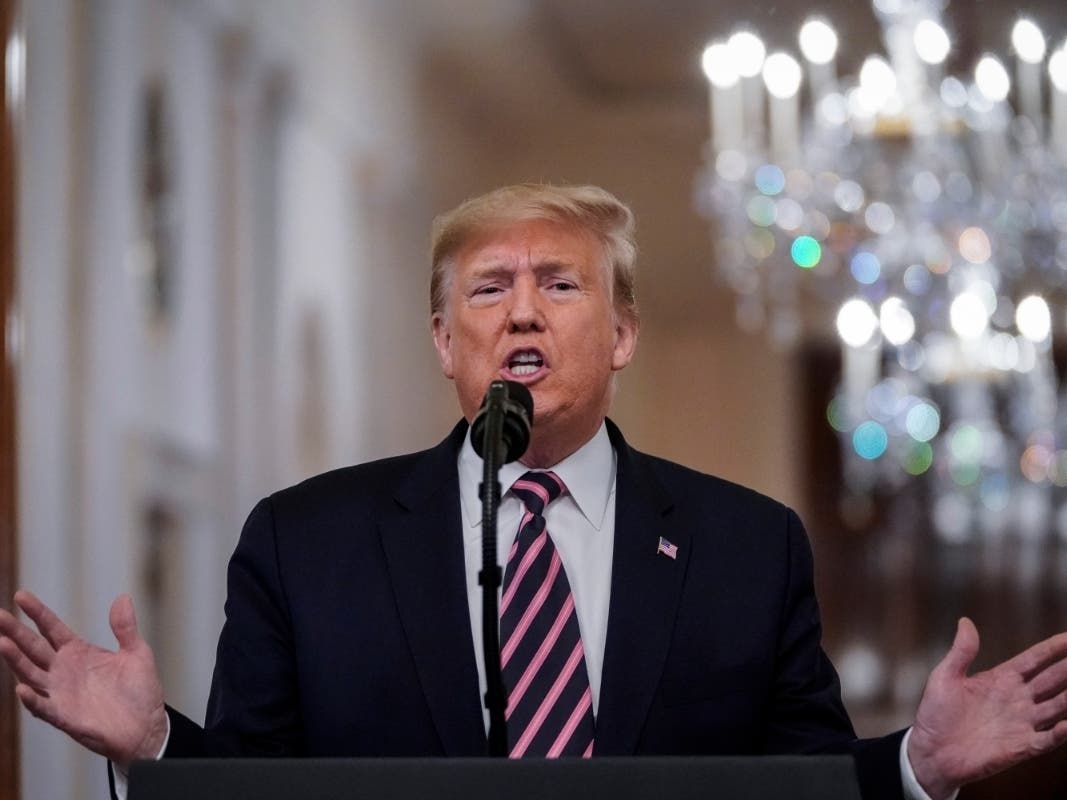 U.S. President Donald Trump speaks to the media in the East Room of the White House one day after the U.S. Senate acquitted him on two articles of impeachment, on February 6, 2020 in Washington, DC. 