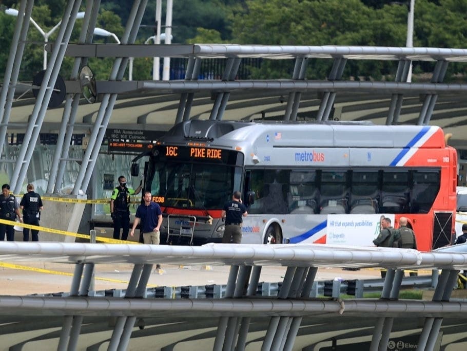 Emergency first responders investigate the scene of a shooting with multiple victims at a mass transit station outside the Pentagon in Arlington on Aug. 3.