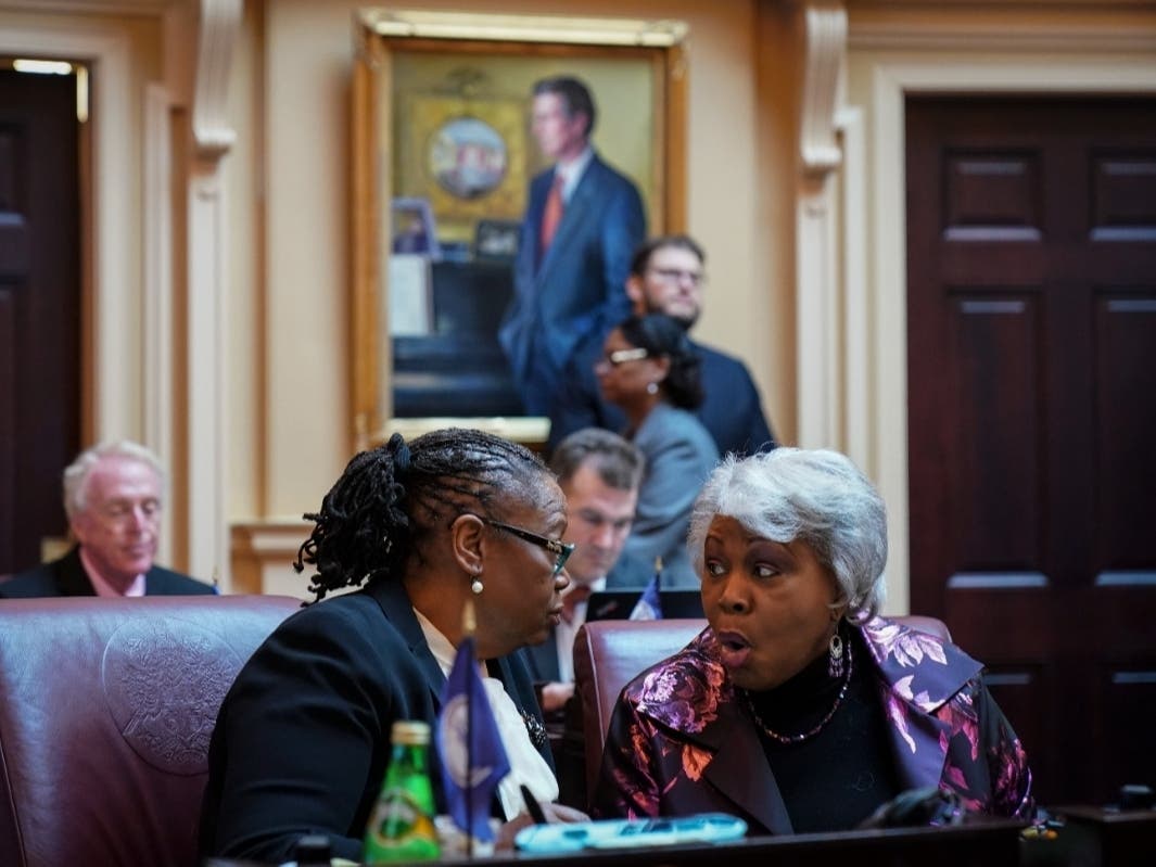 State Sens. Mamie Locke (left) and Louise Lucas (right), pictured here in 2019, were mixed up in a text message from Gov. Glenn Youngkin to Lucas on a Black History Month speech. 