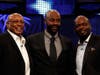 Floyd Little, far left, poses for a photo with fellow members of the Pro Football Hall of Fame Class of 2010, Jerry Rice and Emmitt Smith. 