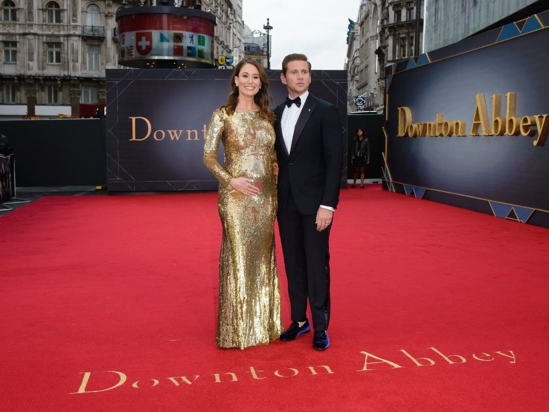 LONDON, ENGLAND - SEPTEMBER 09: Allen Leech and Jessica Blair Herman attends the "Downton Abbey" World Premiere at Cineworld Leicester Square on September 09, 2019 in London, England.