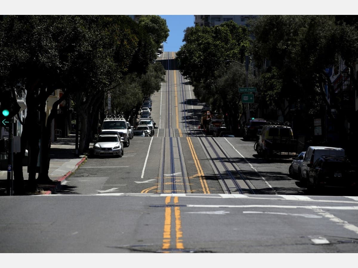 The streets of San Francisco are empty, with no hint of tourists.