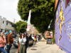 Fans are seen at a memorial started next to a mural of Kobe Bryant on Melrose Avenue on January 26, 2020 in Los Angeles, California. 