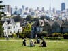 People sit in the park at Alamo Square Park during the coronavirus pandemic on May 03, 2020 in San Francisco, California.