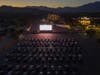 An aerial drone view shows a temporary drive-in movie theater at the Rose Bowl stadium, known for its spectacular Fourth of July fireworks which were canceled this year to reduce large public gatherings due to COVID-19 concerns, on July 4, 2020 in Pasaden