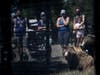 Visitors view grizzly bears in their enclosure at the Oakland Zoo on July 29, 2020 in Oakland, California. The Oakland Zoo reopened to the public after being closed for four months due to the coronavirus COVID-19 pandemic.
