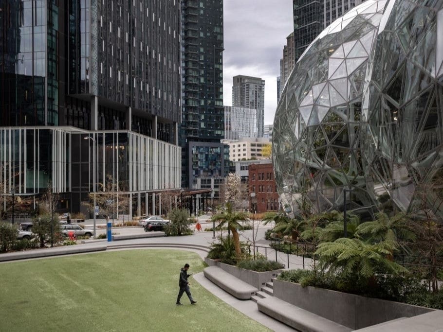 The Amazon headquarters sits virtually empty on March 10, 2020 in downtown Seattle, Washington.