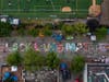 An aerial view of a Black Lives Matter mural on East Pine Street near Cal Anderson Park is seen during ongoing Black Lives Matter events in the so-called "CHOP."