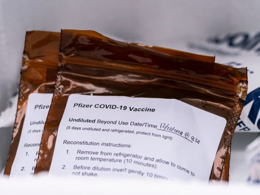 The COVID-19 vaccine is seen in cold storage at the University Of Washington Medical Center on Dec. 15, 2020 in Seattle.