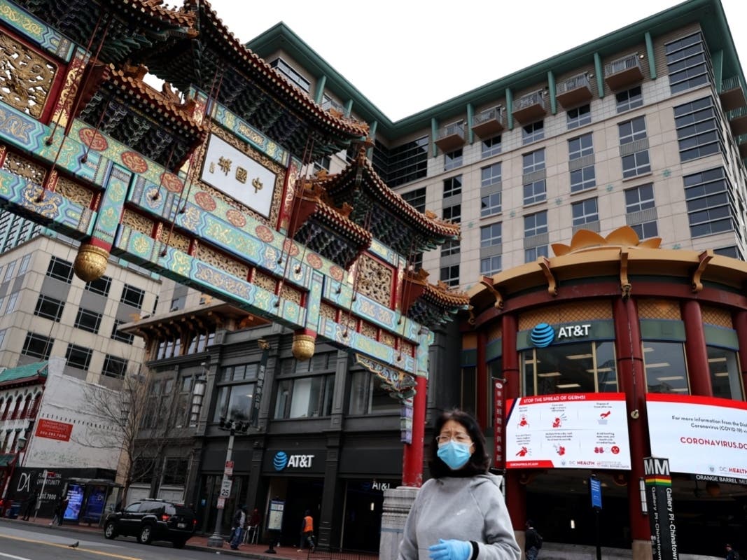 Streets and plazas are nearly empty in the Chinatown neighborhood as people stay home and non-essential businesses are ordered closed due to the ongoing coronavirus pandemic.