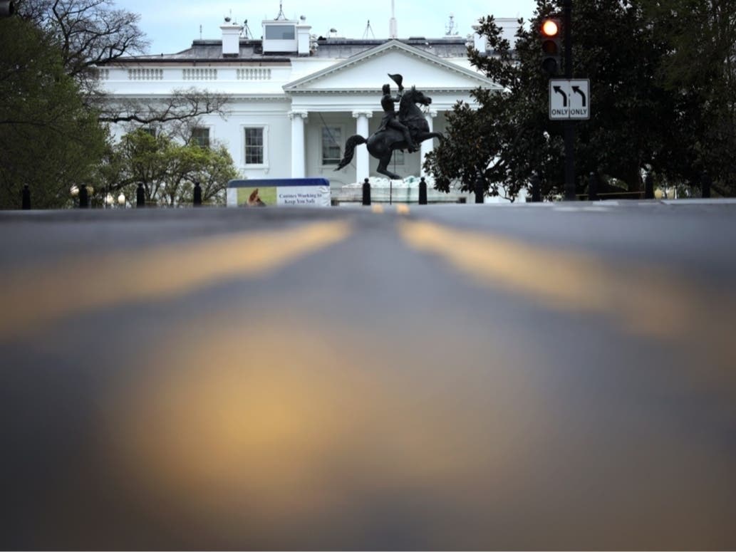  Looking south on 16th Street NW, streets near the White House are empty of pedestrian and vehicular traffic following an order by Washington DC Mayor Muriel Bowser directing residents to remain at home due to the outbreak of coronavirus.