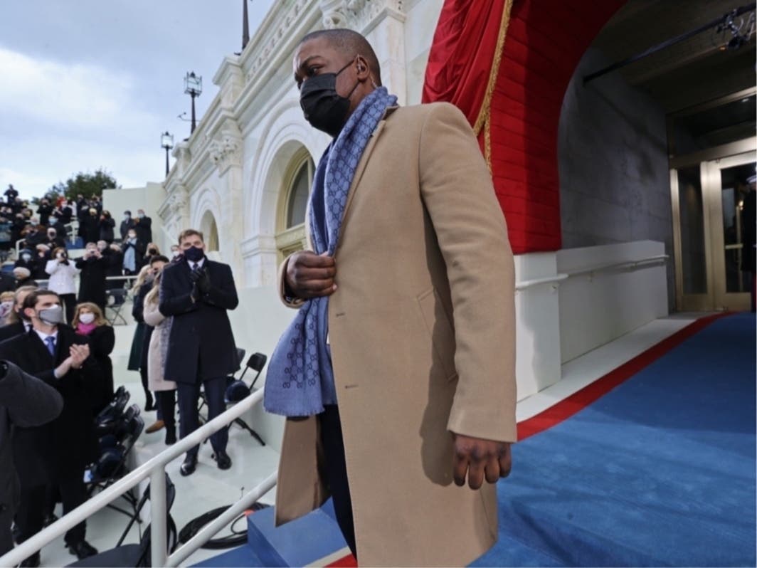  Officer Eugene Goodman, acting deputy sergeant of arms of the Capitol Police, attends the inauguration of President-elect Joe Biden on the West Front of the U.S. Capitol on Wednesday.