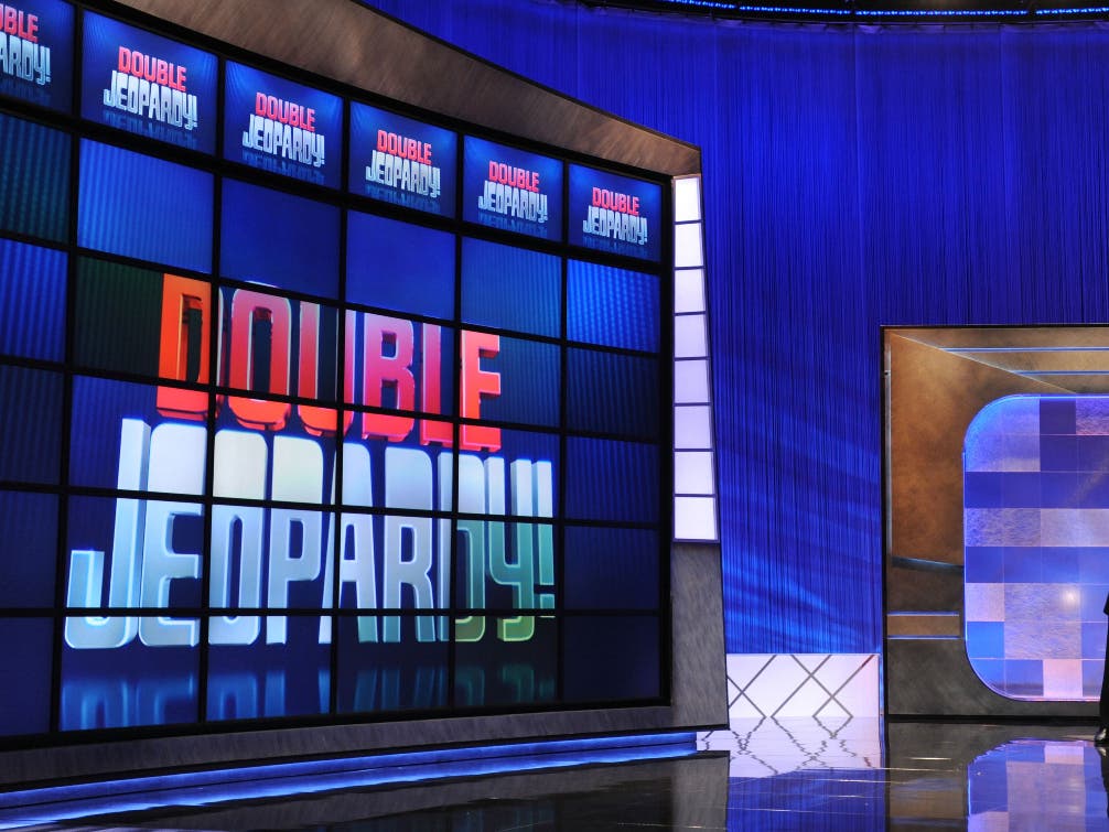 The set of the "Jeopardy!" in Culver City, CA, in preparation for a tournament show. 