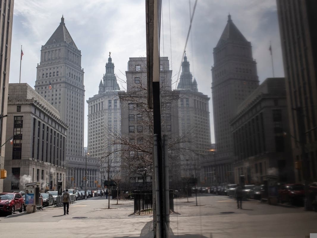 A view of lower Manhattan and its courthouses on March 20, 2020 when New York officials announced new measures to control the epidemic, including the closure of all hair salons, barber shops, nail salons and tattoo parlors.