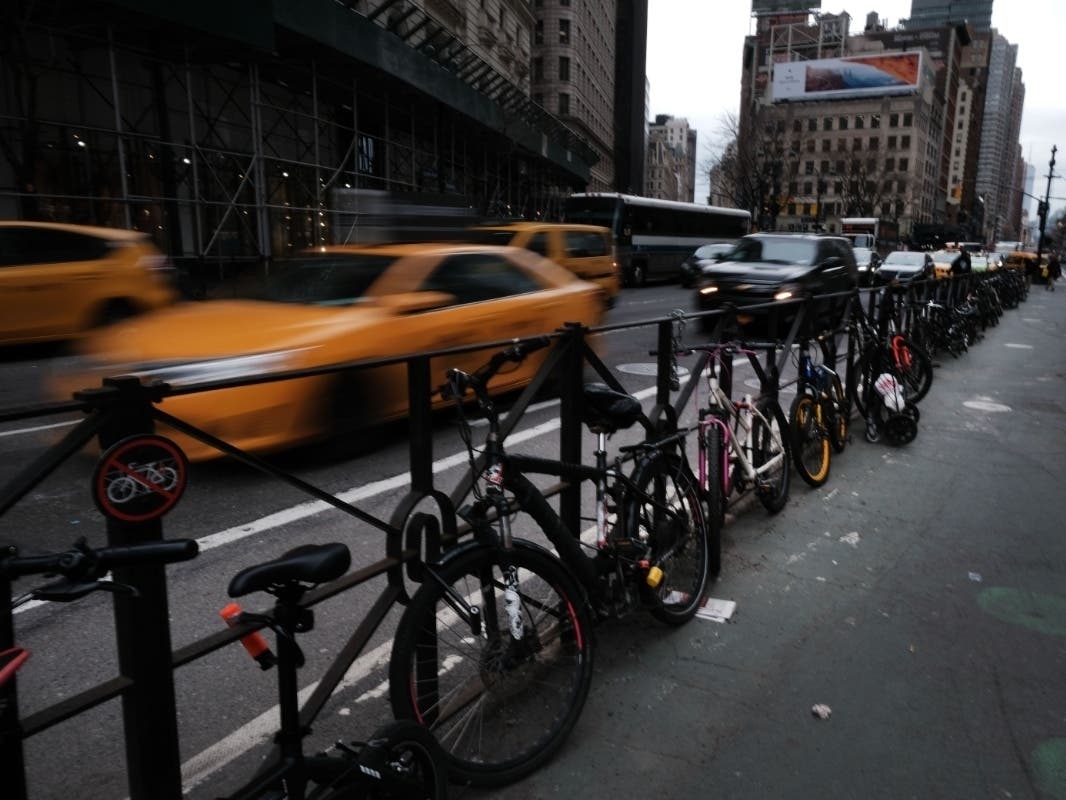 Cars travel on a busy Manhattan street on April 2, 2019.