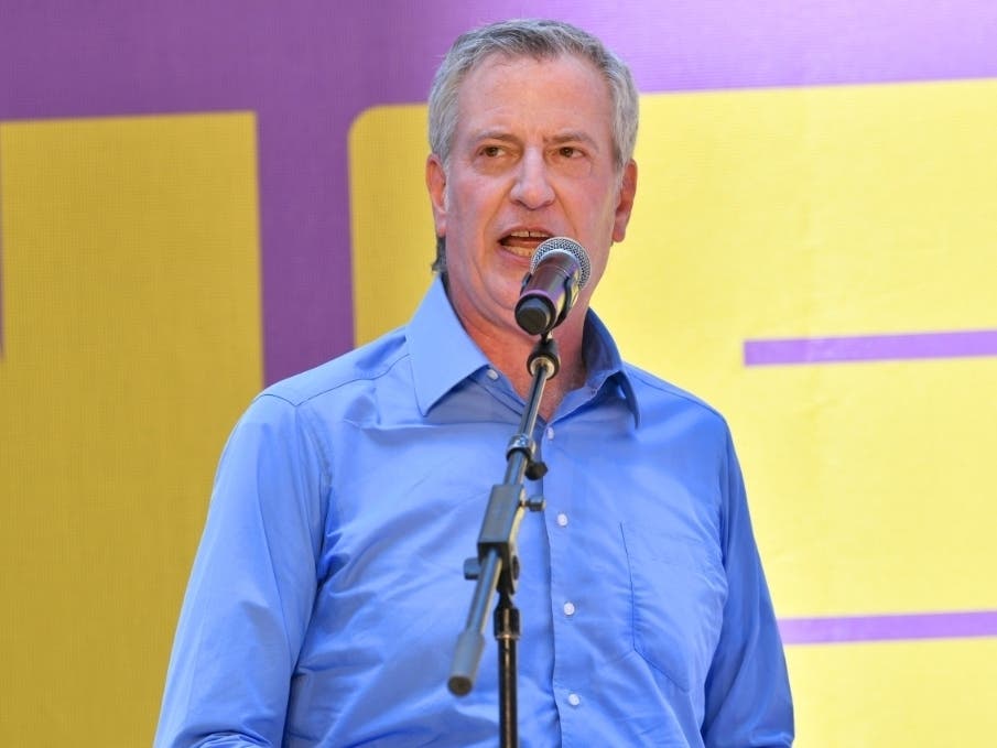 Mayor Bill de Blasio speaks at Let’s Get This Show on the Street: New 42 Celebrates Arts Education on 42nd Street on June 5.