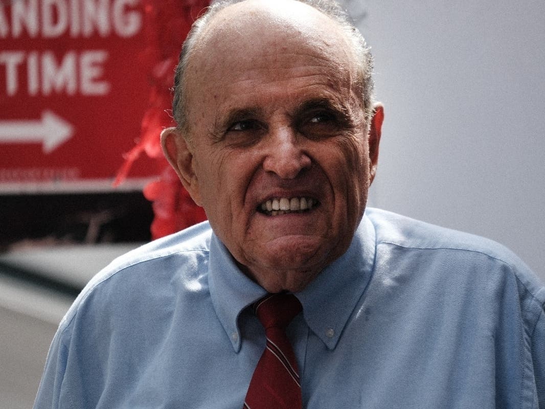 Former New York City Mayor Rudy Giuliani makes an appearance on June 21 in support of fellow Republican Curtis Sliwa who is running for mayor.