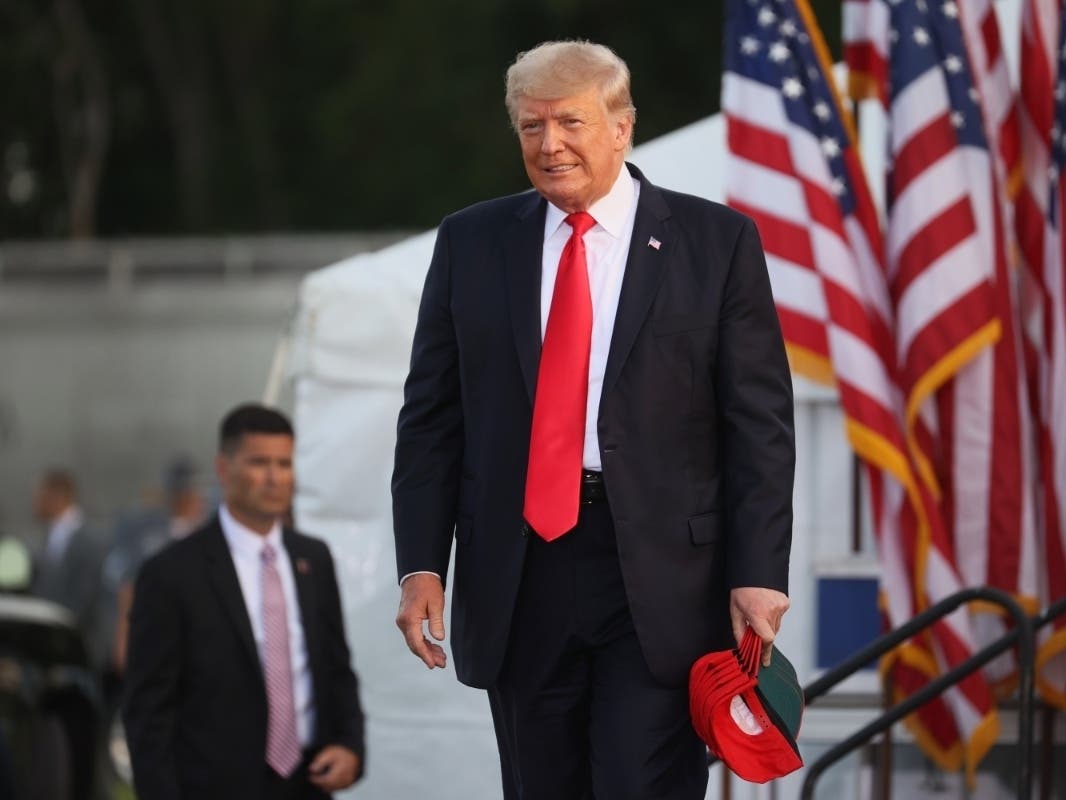 Former US President Donald Trump arrives for a rally at the Lorain County Fairgrounds on June 26, 2021 in Wellington, Ohio