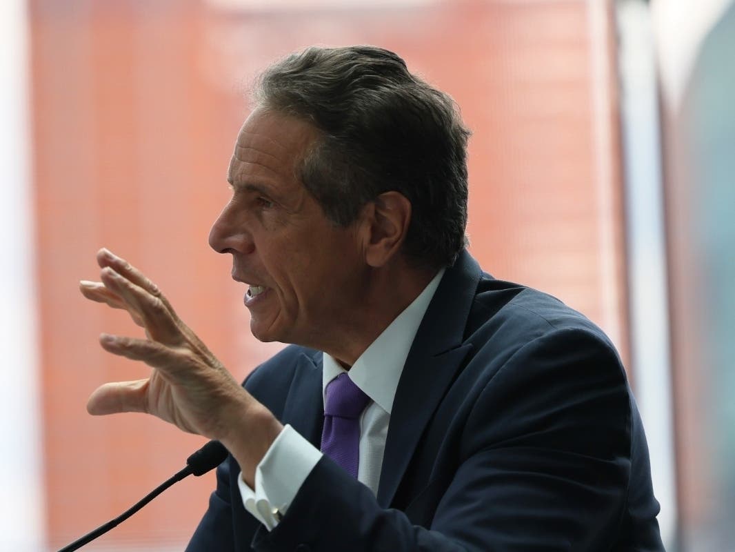 Gov. Andrew Cuomo speaks during a press conference at the Javits Center in Manhattan on May 11.