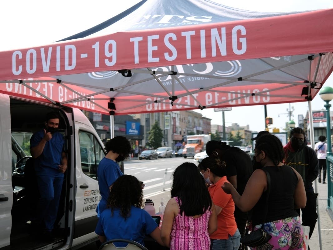 A COVID-19 testing site stands along a street on July 26 in Brooklyn.
